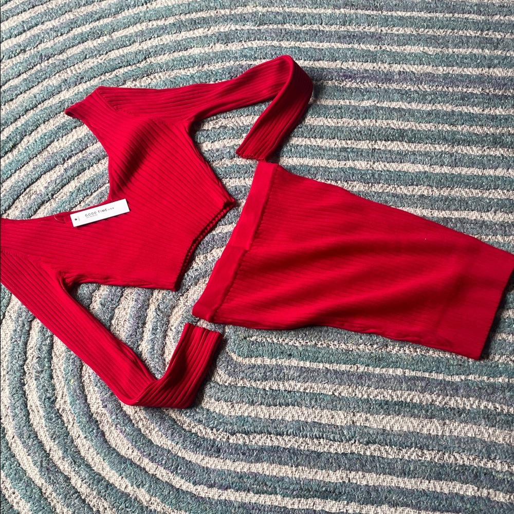 Red Ribbed Women's Top